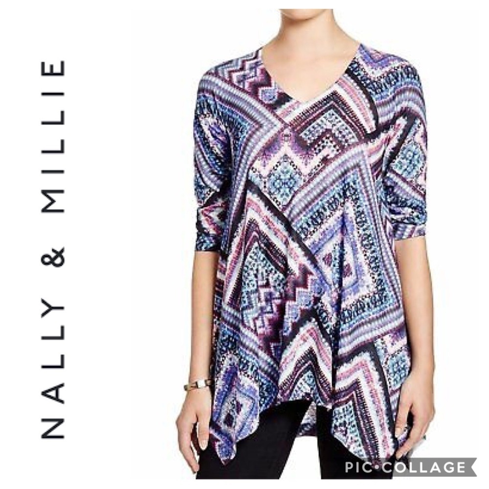 Nally & Millie Geometric Print Tunic Large Purple